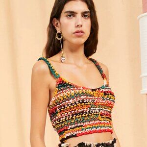 Ulla Johnson Handmade Multicolor Crochet Crop Top Cotton Silk Size S